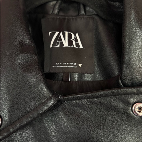 ZARA Black Faux Leather Moto Jacket Zip Biker Style Size M - Picture 3 of 6